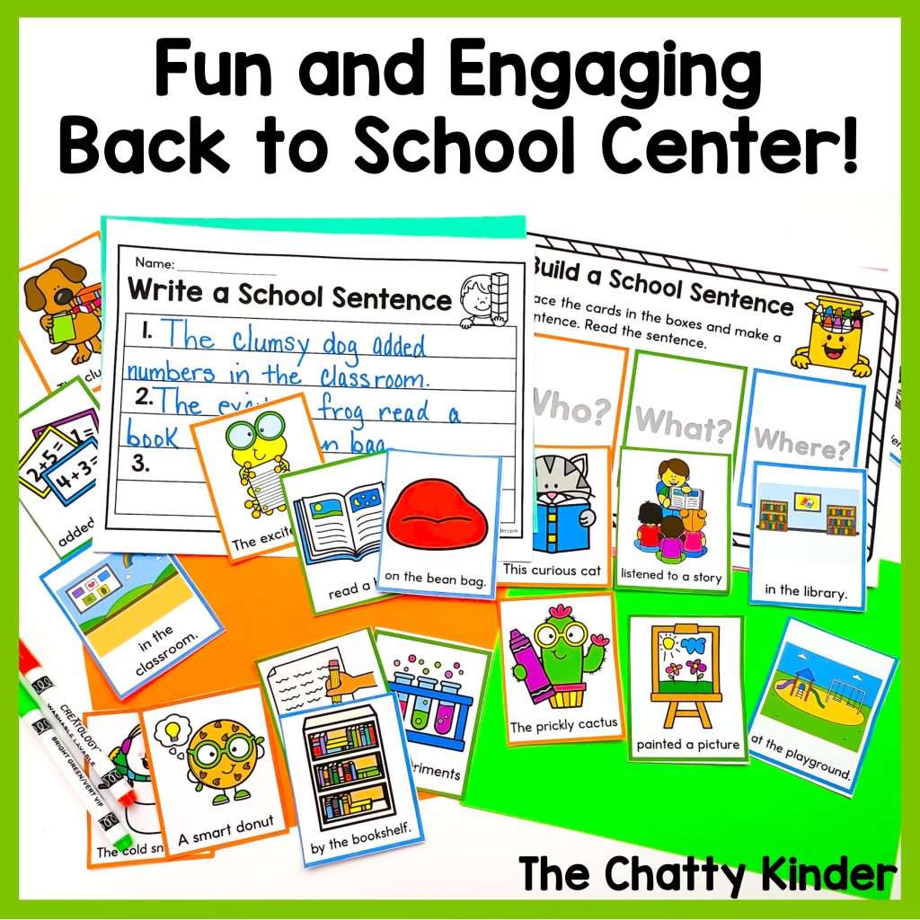 Sentence Building Activity - Kindergarten Back to School - The Chatty ...