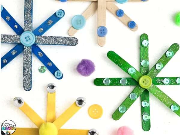 Cute and Sparkly Snowflake Popsicle Stick Winter Fine Motor Craft - The ...